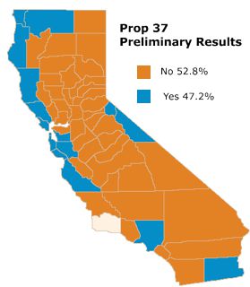 Prop 37 county-by-county results in California