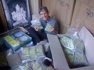 Boxes and boxes of More Than A Nut Milk Bags make Brenda Hinton very happy!