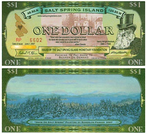 Salt Spring Island One Dollar Bill -- click for the website